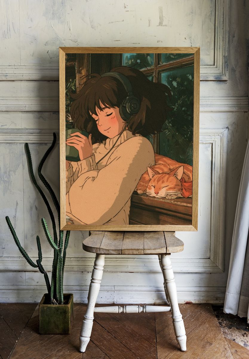Cozy Reading Girl Illustration Poster. — room view 1