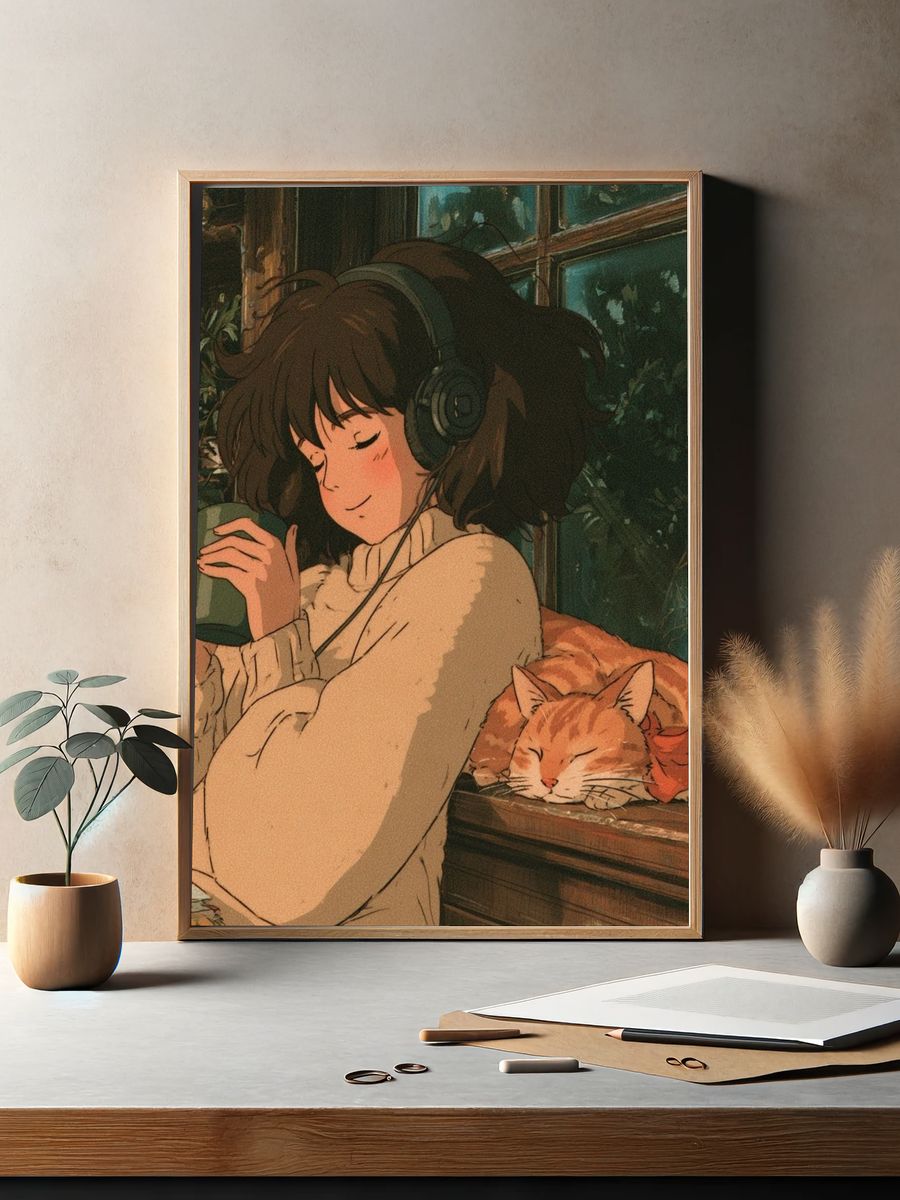 Cozy Reading Girl Illustration Poster. — room view 2