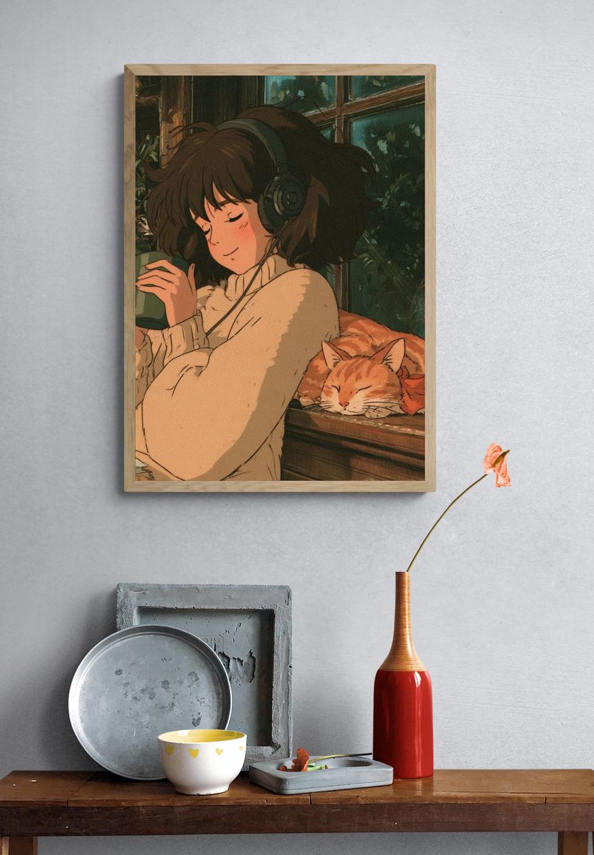 Cozy Reading Girl Illustration Poster. — room view 3