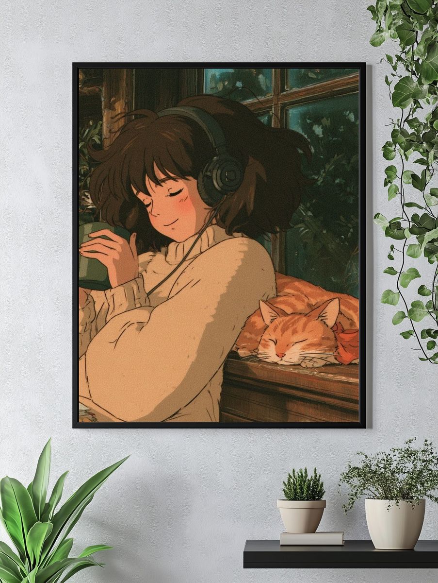 Cozy Reading Girl Illustration Poster. — room view 4