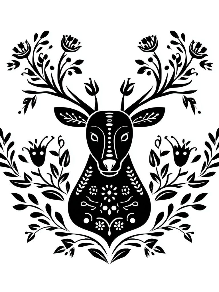 Floral Deer Line Art Poster. poster detail