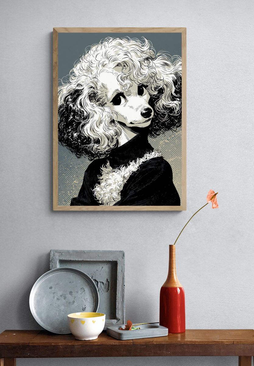 Poodle Portrait Illustration Poster. — room view 3