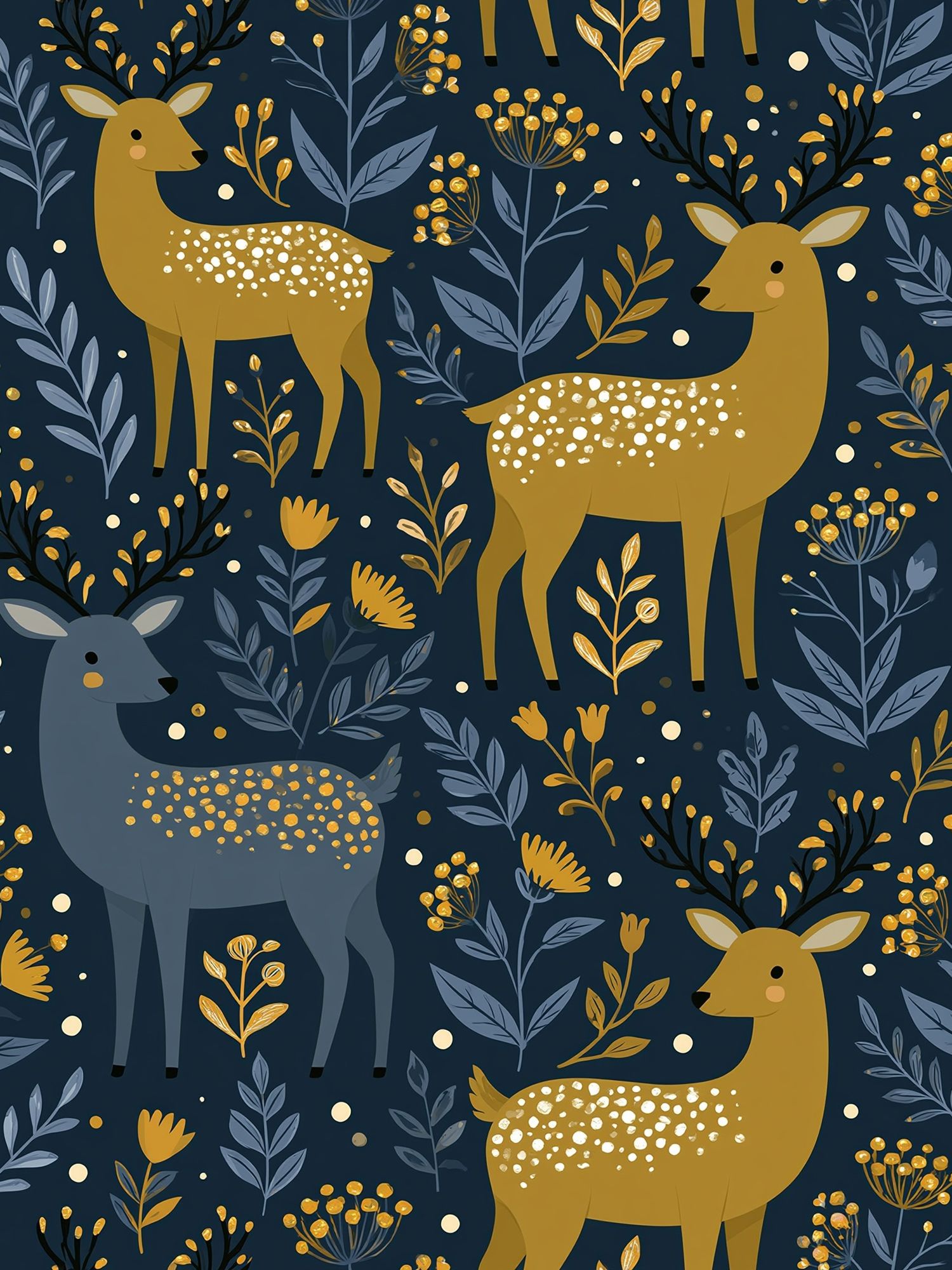 Golden Deer Botanical Pattern Poster. poster detail