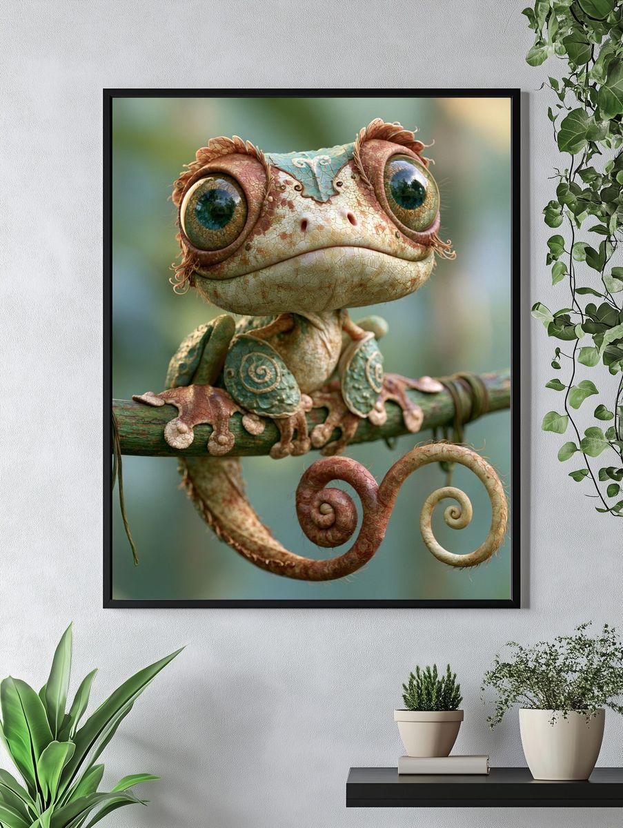 Whimsical Chameleon Portrait Print. — room view 4