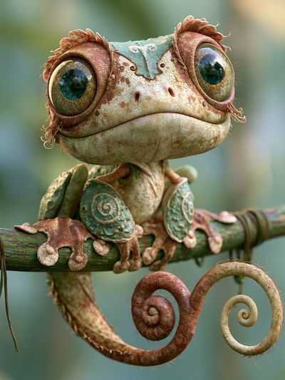 Whimsical Chameleon Portrait Print. poster