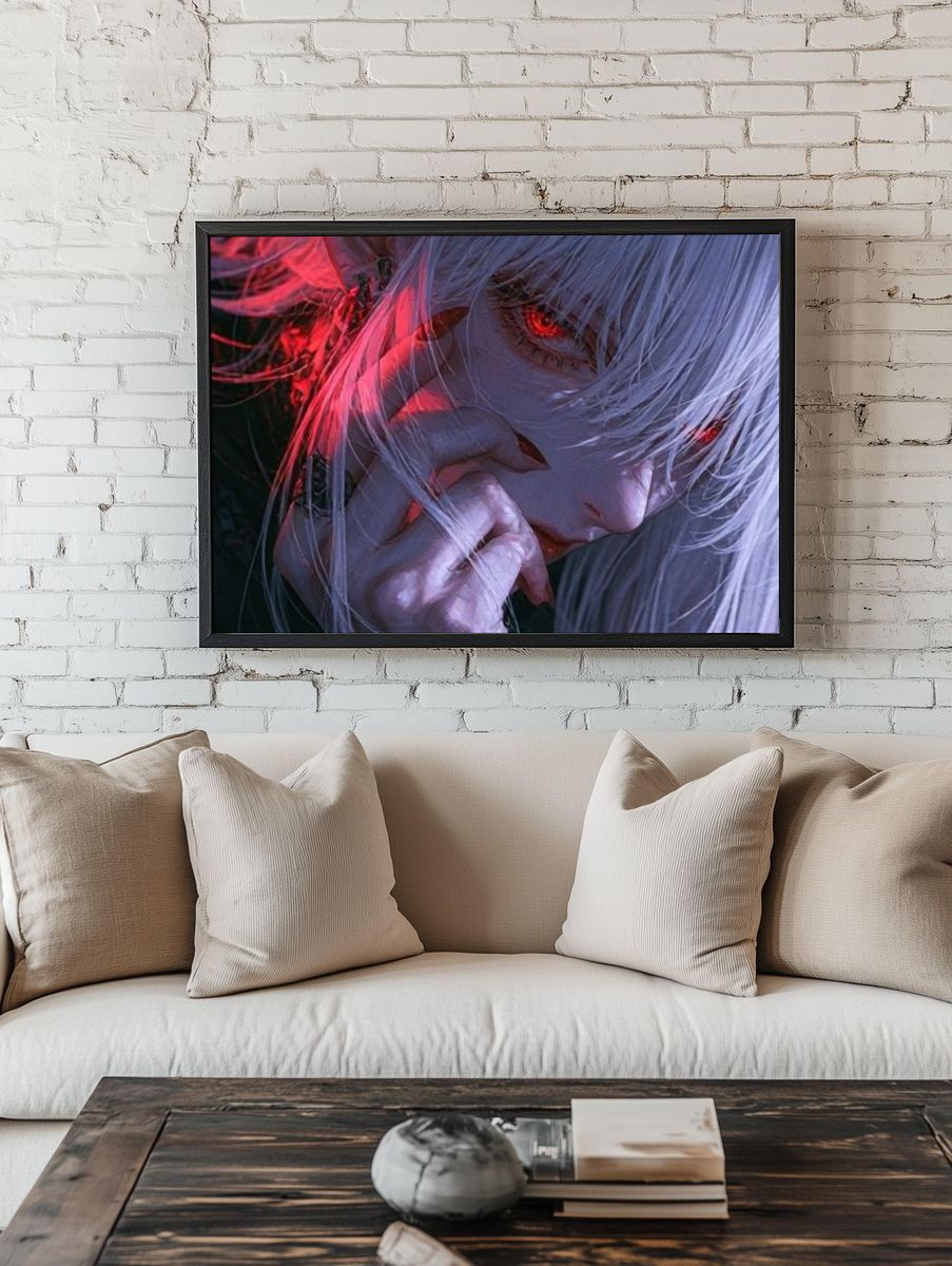 White-Haired Anime Portrait Poster. room preview