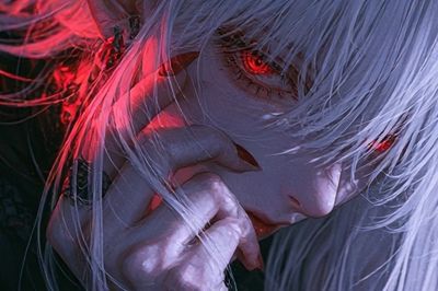 White-Haired Anime Portrait Poster.