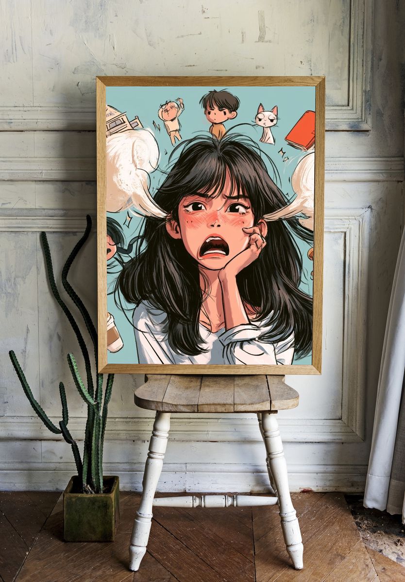 Anxious Girl Illustration Poster. — room view 1