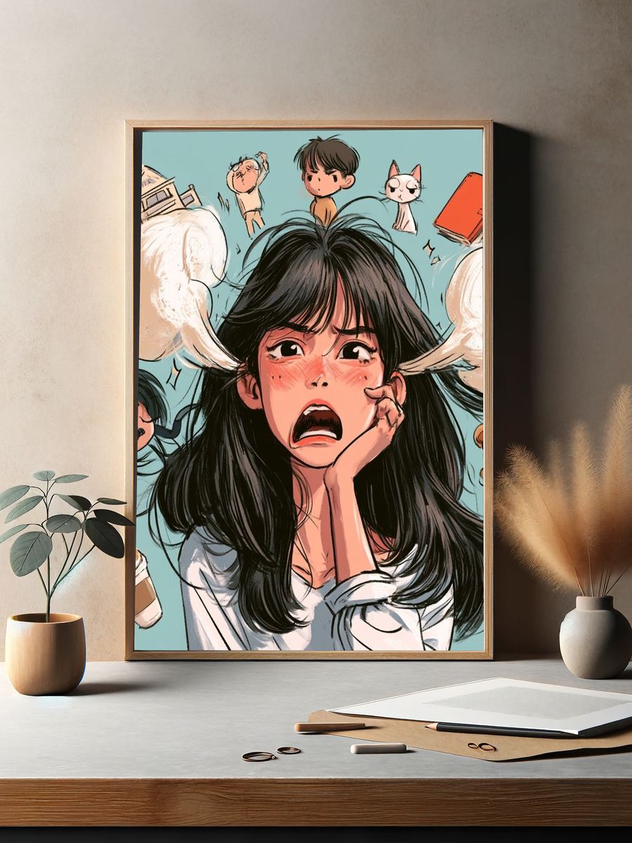 Anxious Girl Illustration Poster. — room view 2