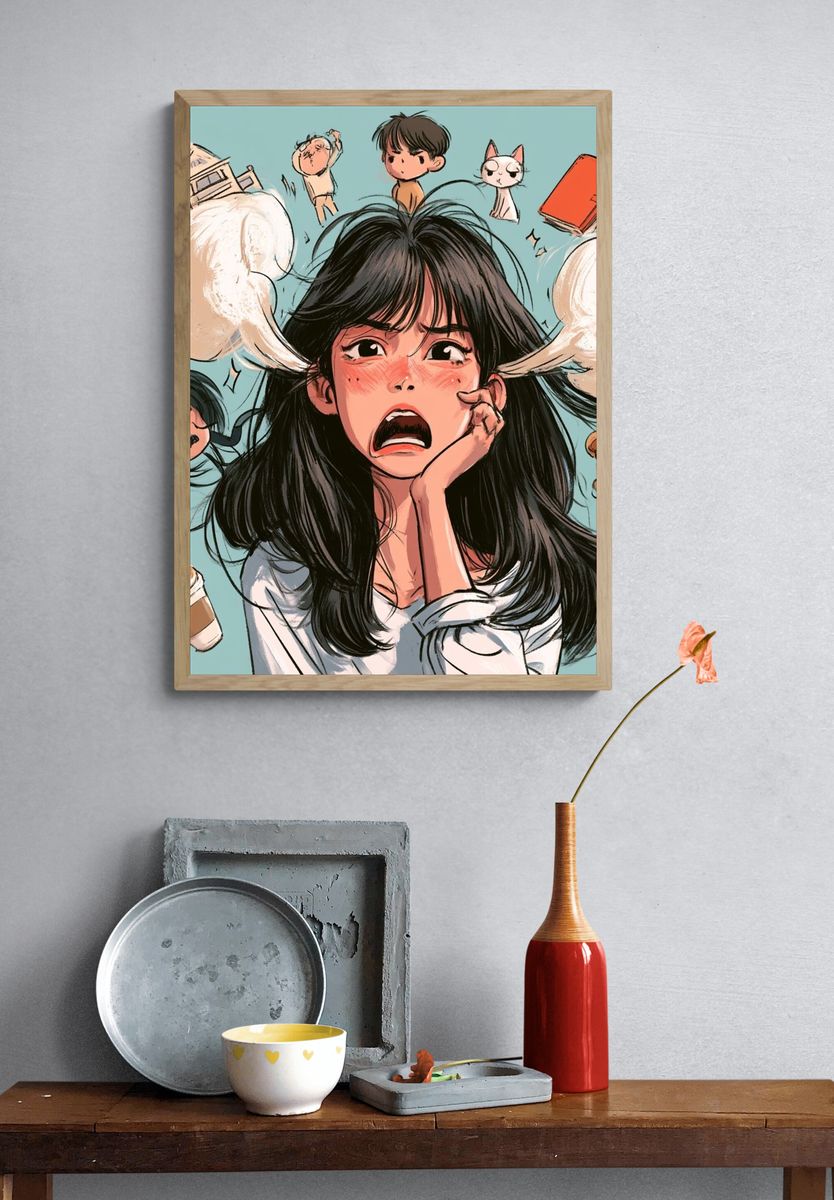 Anxious Girl Illustration Poster. — room view 3
