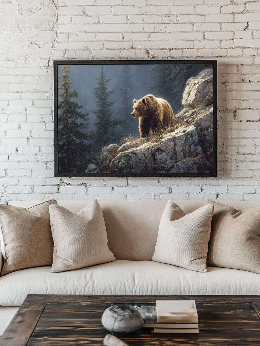 Grizzly Bear on Rocky Cliff Print room preview