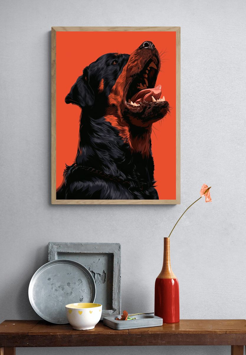 Rottweiler Roar Illustration Poster. — room view 3