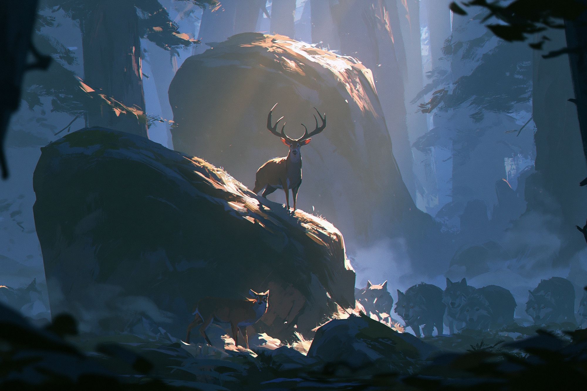 Deer in Misty Forest Illustration Poster. poster — animals art