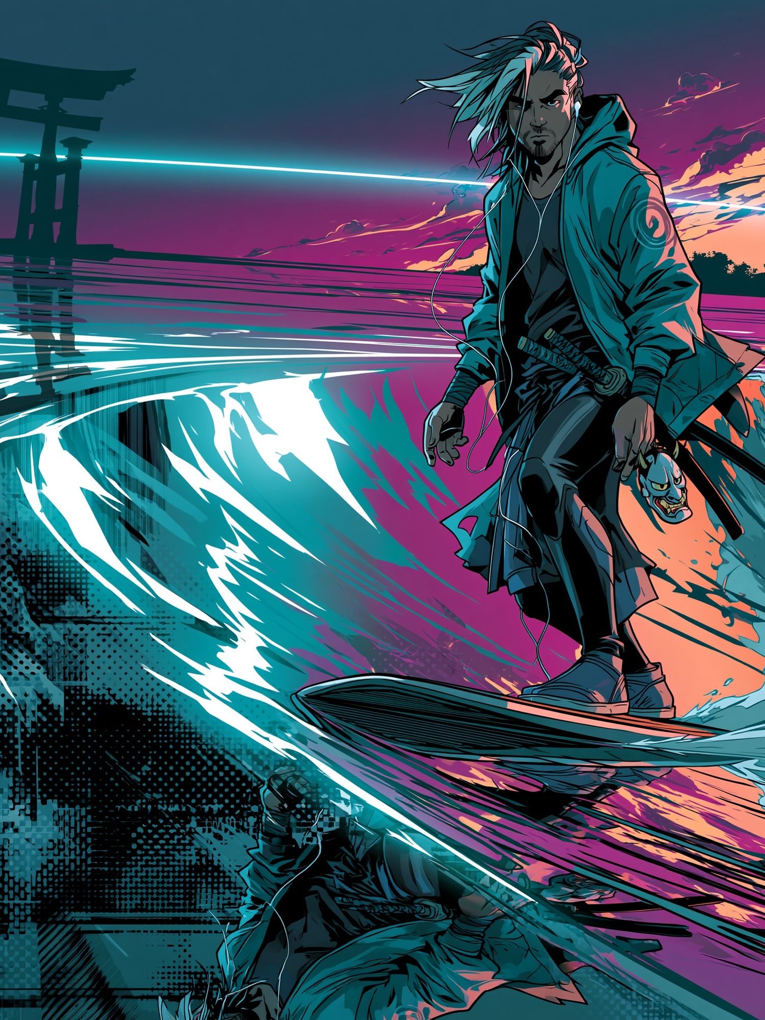 Cyber Samurai Surfing Poster. poster detail