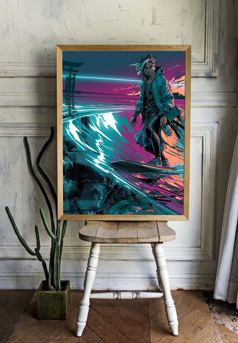 Cyber Samurai Surfing Poster. room preview