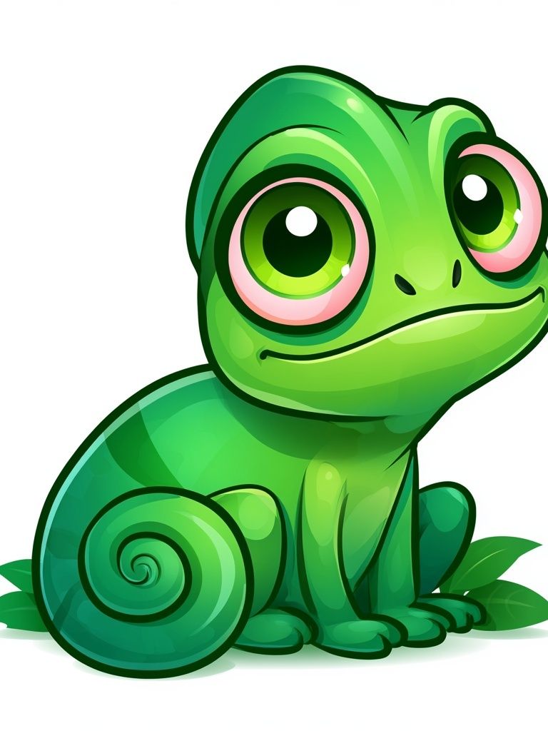 Cute Green Chameleon Cartoon Poster. poster detail