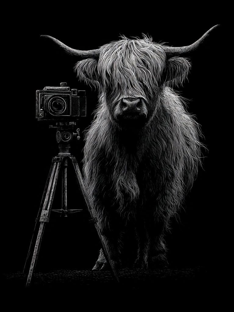 Highland Cow Camera Portrait Print. poster — animals art