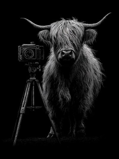 Highland Cow Camera Portrait Print. poster