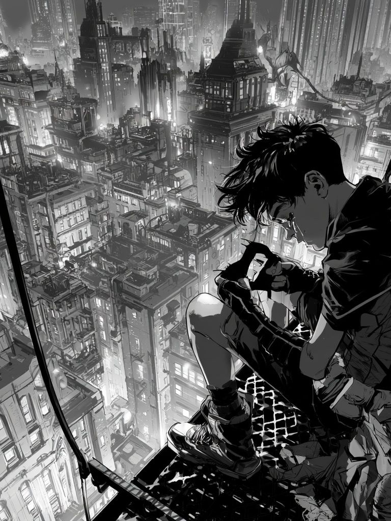 Cyberpunk Cityscape Manga Poster. poster — anime art