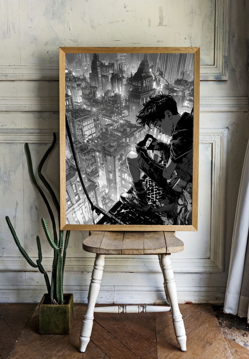 Cyberpunk Cityscape Manga Poster. room preview