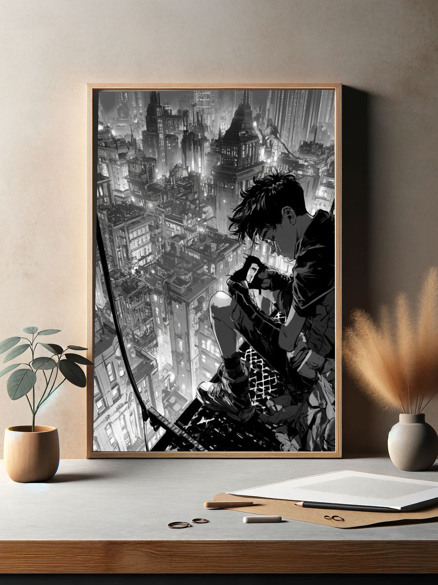 Cyberpunk Cityscape Manga Poster. — room view 2