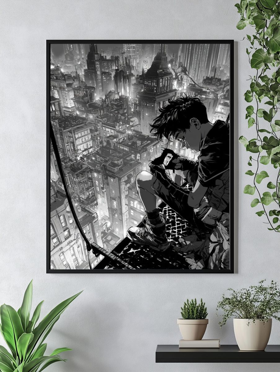 Cyberpunk Cityscape Manga Poster. — room view 4