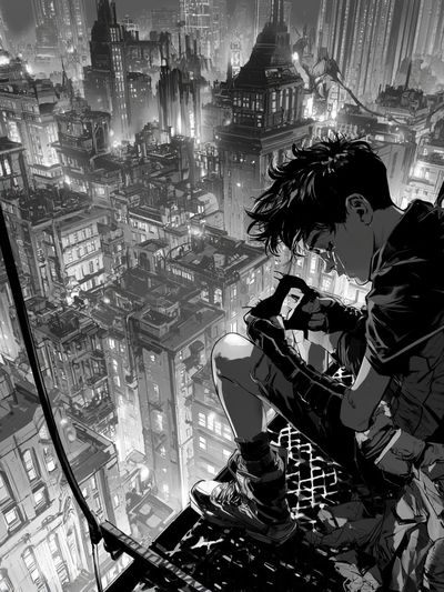 Cyberpunk Cityscape Manga Poster. poster