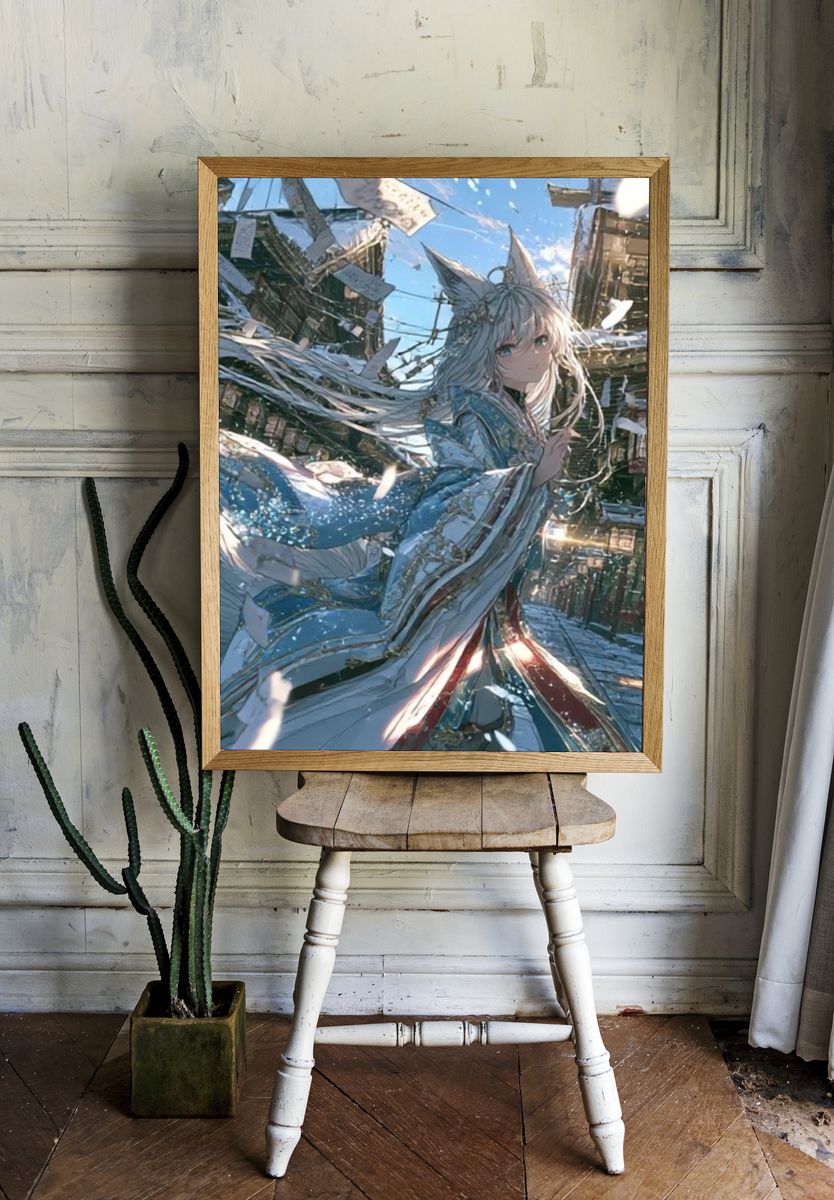 Fox-Eared Girl Fantasy Poster. room preview