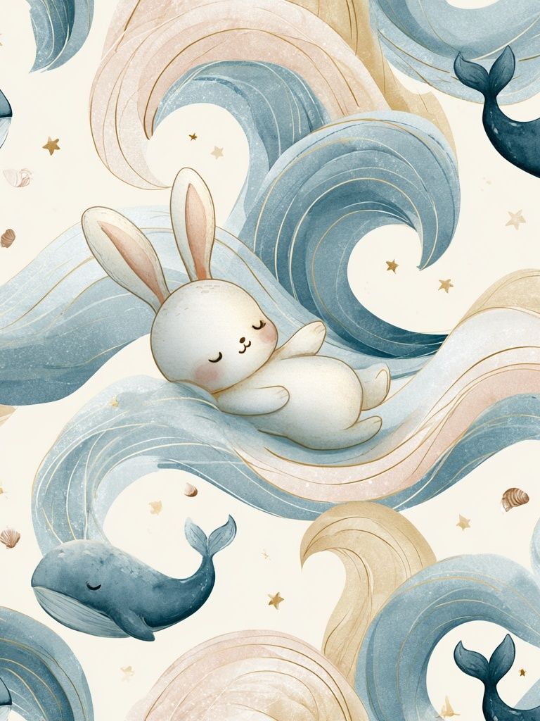 Whale and Bunny Nursery Print. poster detail