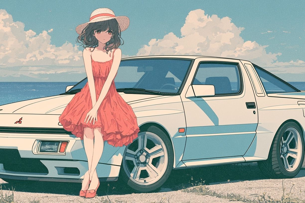 Seaside Anime Car Girl Poster. poster detail