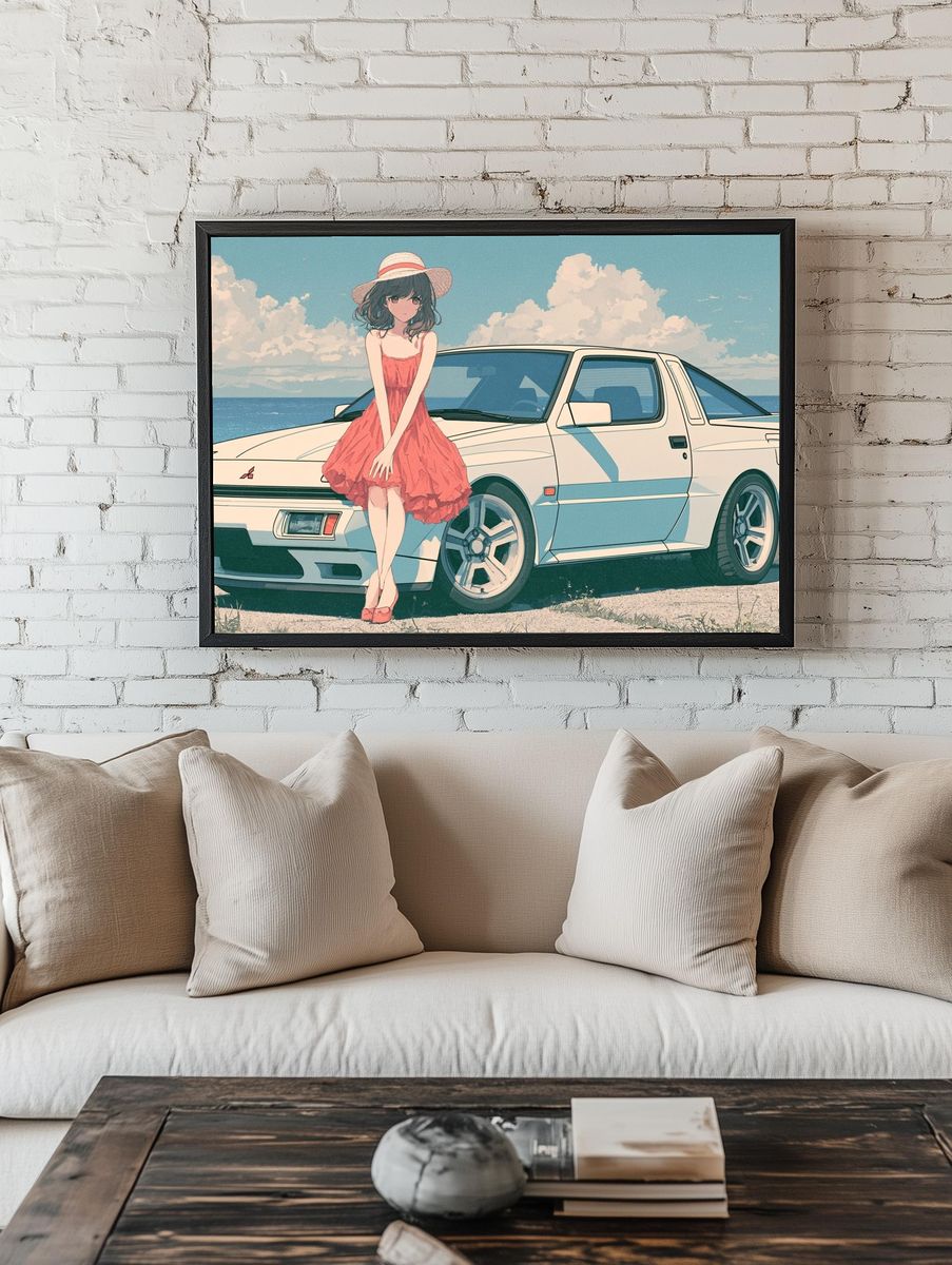 Seaside Anime Car Girl Poster. — room view 1