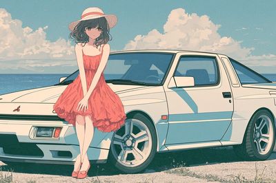 Seaside Anime Car Girl Poster. poster