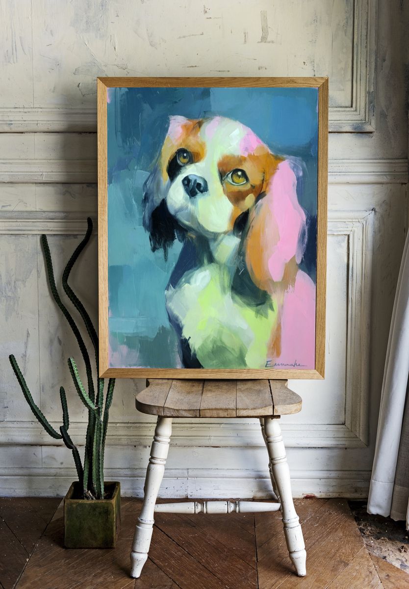 Colorful Beagle Portrait Print. — room view 1