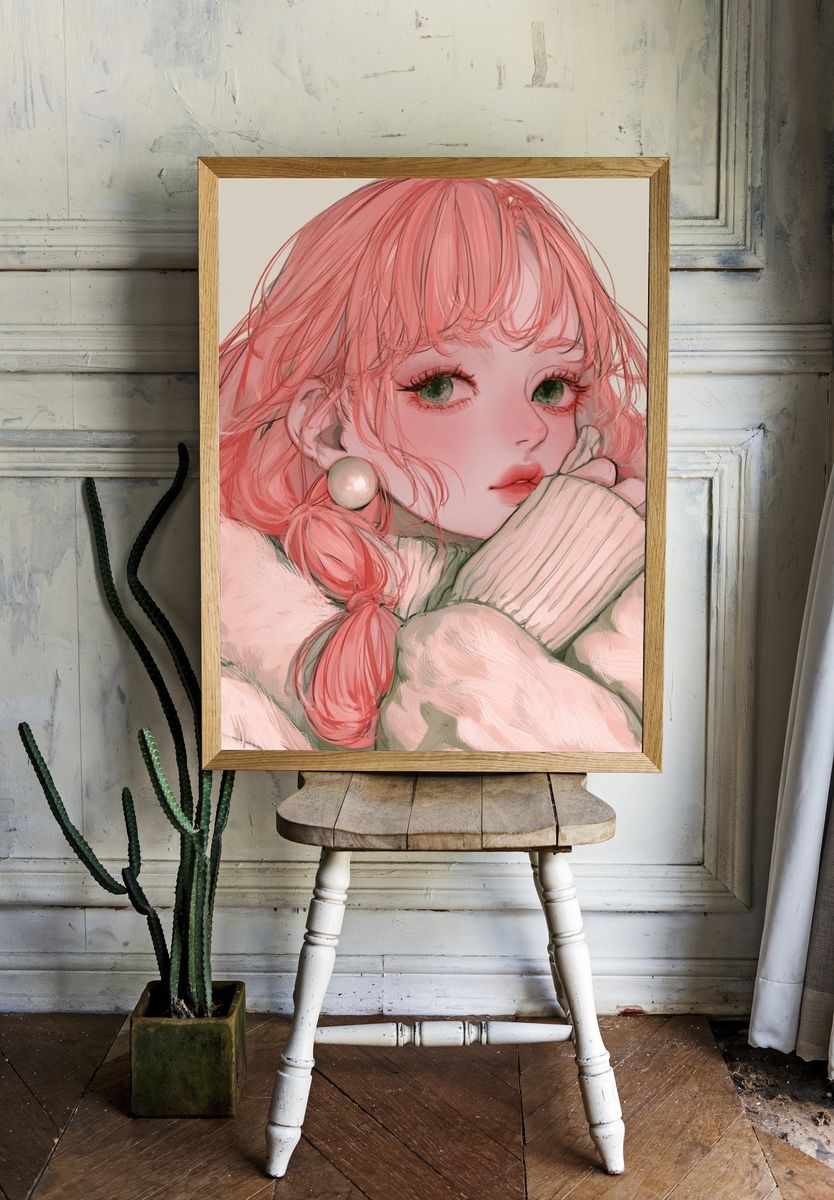 Pink-Haired Girl Illustration Poster. — room view 1