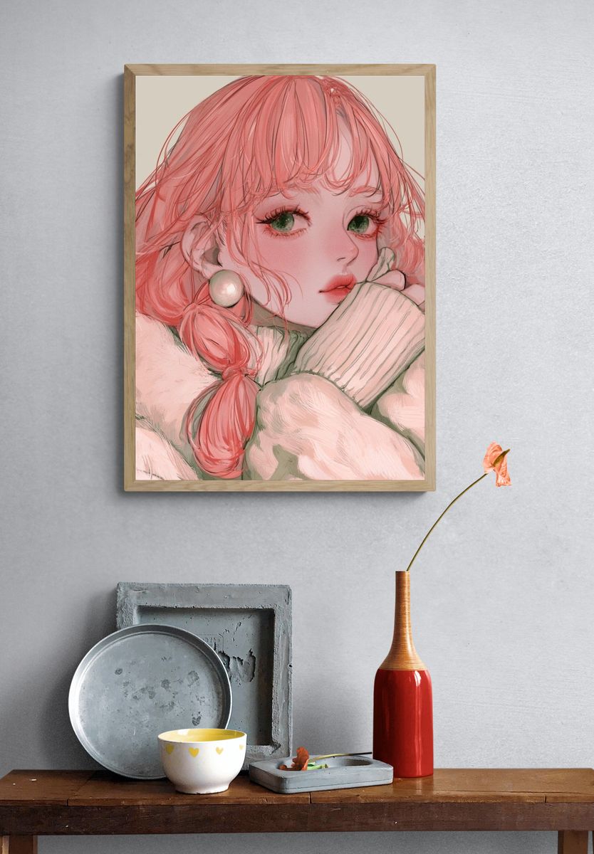 Pink-Haired Girl Illustration Poster. — room view 3