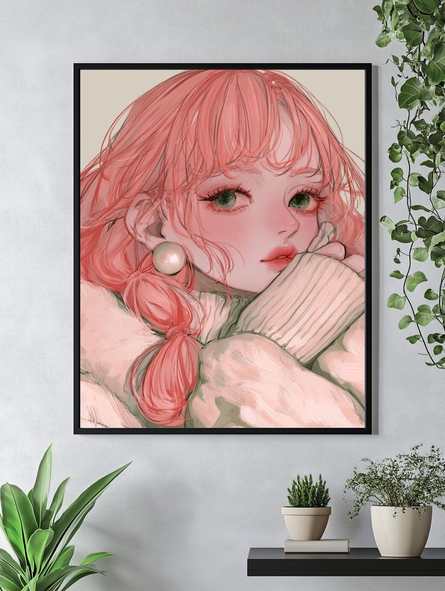 Pink-Haired Girl Illustration Poster. — room view 4