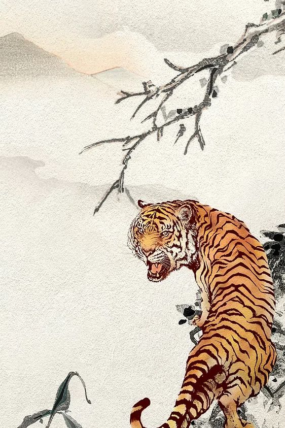 Roaring tiger mobile wallpaper, Chinese. poster — animals art