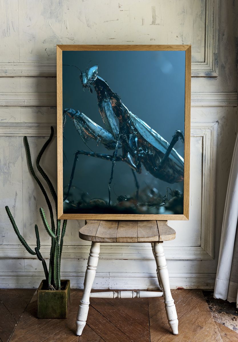 Praying Mantis Macro Photography Poster. — room view 1