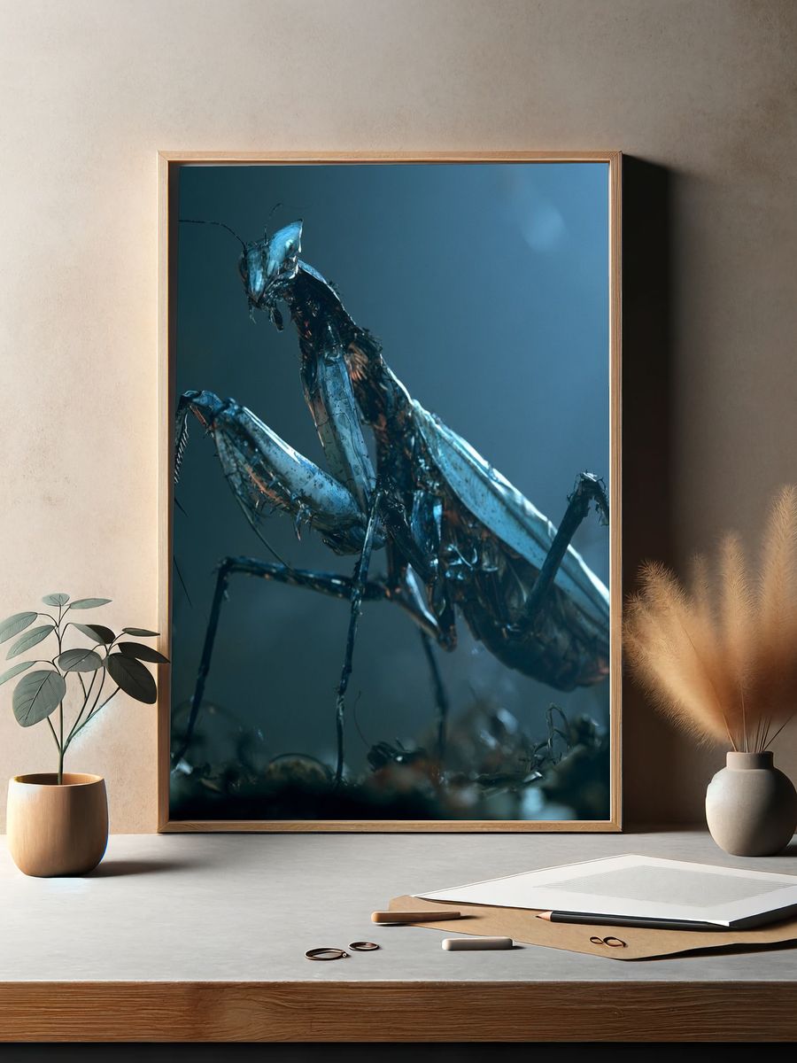 Praying Mantis Macro Photography Poster. — room view 2
