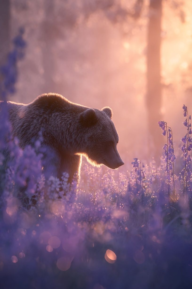 Bear in Lavender Light Poster. poster — animals art
