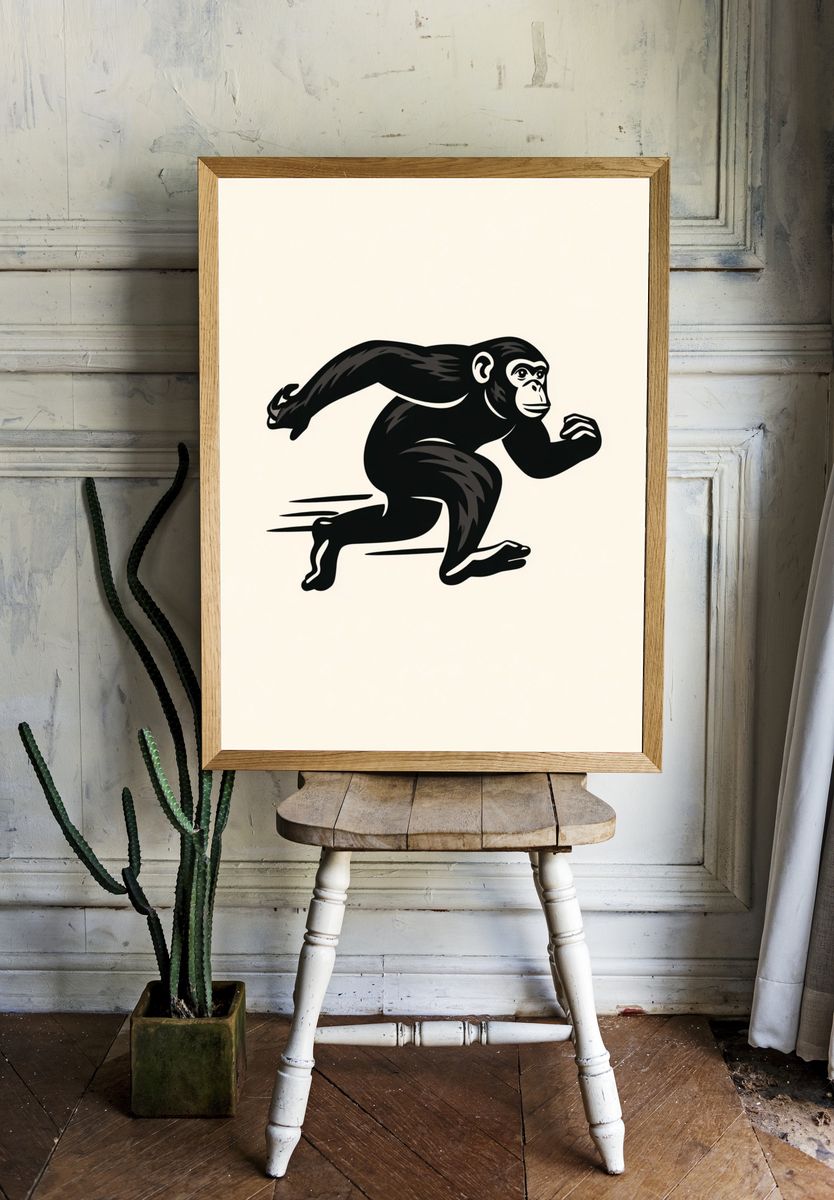 Running Chimpanzee Illustration Poster room preview