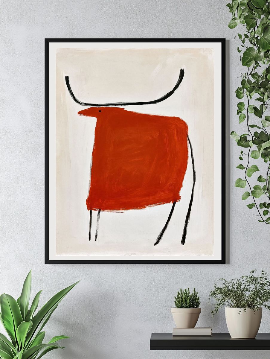 Abstract Red Bull Line Art Poster. — room view 4