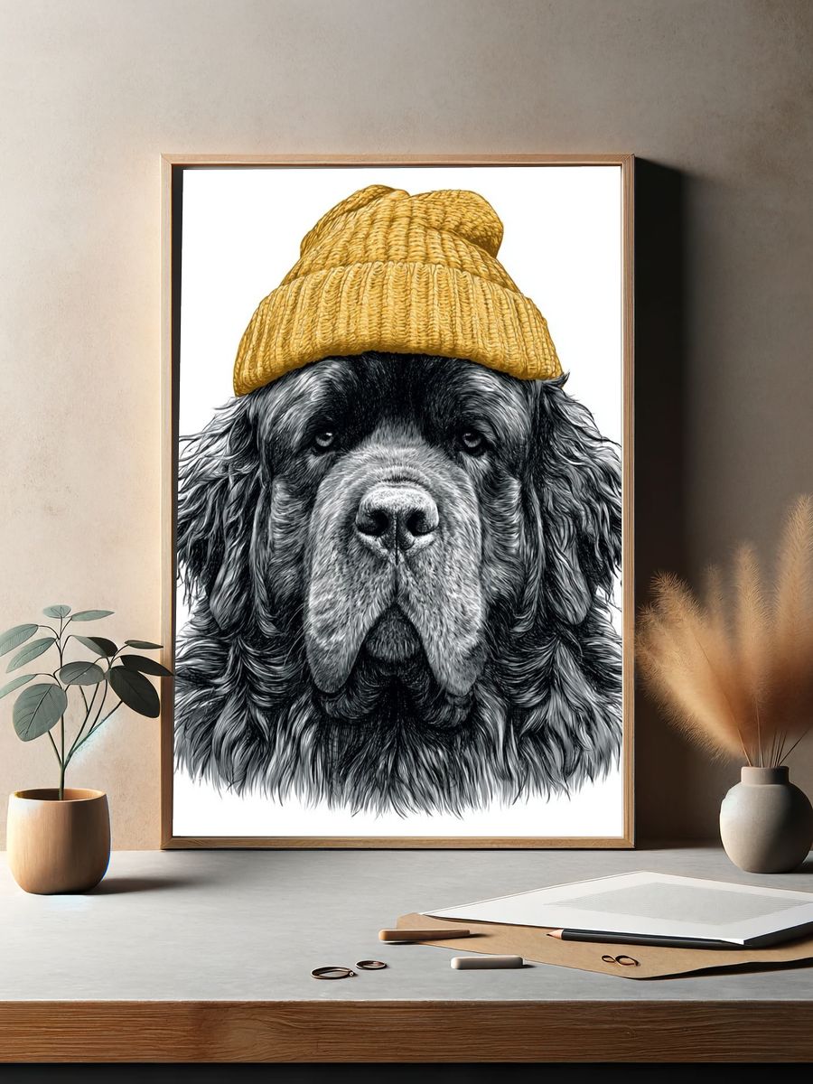 Bearded Dog in Beanie Illustration Poster. — room view 2