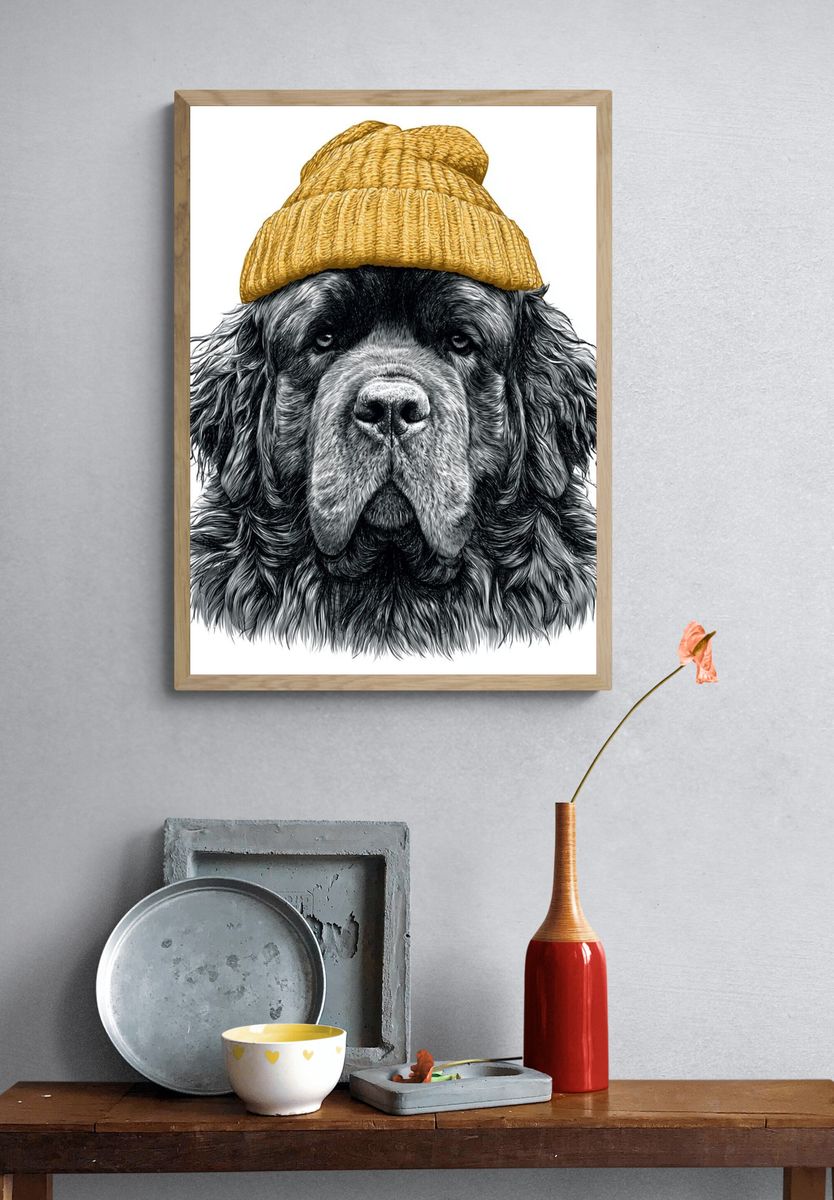 Bearded Dog in Beanie Illustration Poster. — room view 3