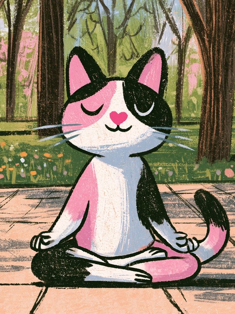 Meditating Cat Illustration Poster. poster detail