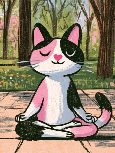 Meditating Cat Illustration Poster.