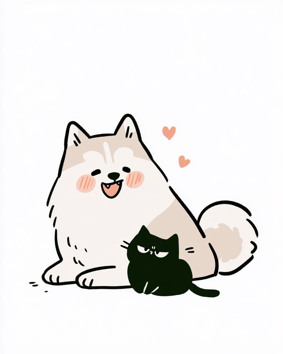 Cute Cat and Dog Illustration Poster. poster — animals art