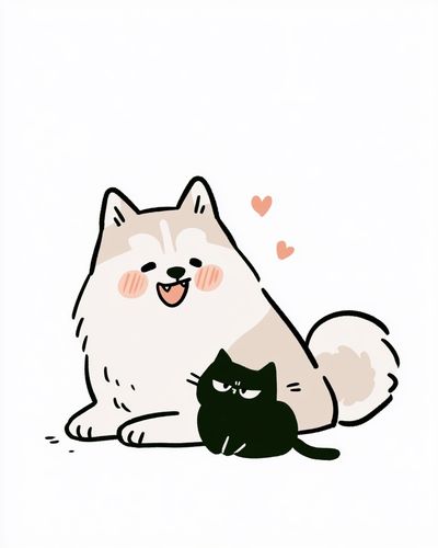 Cute Cat and Dog Illustration Poster. poster