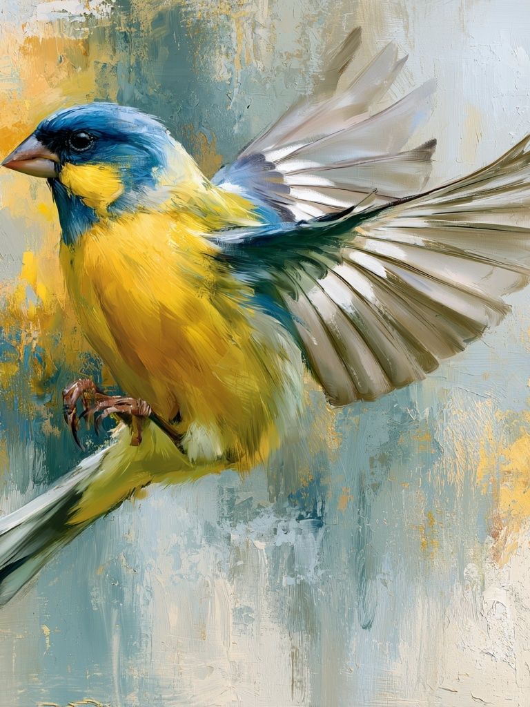 Blue and Yellow Bird Illustration Poster. poster detail