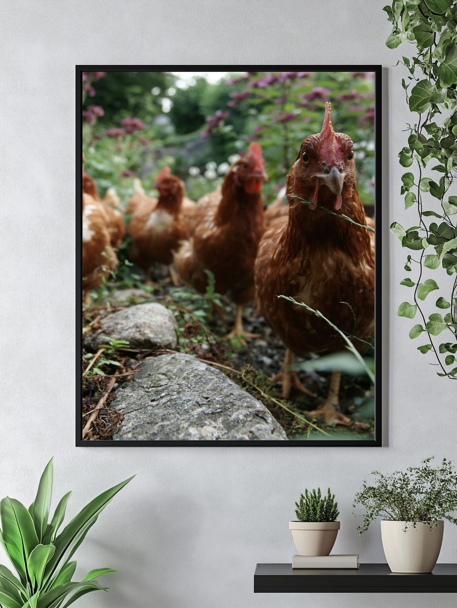 Curious Hens Garden Photography Poster. — room view 4